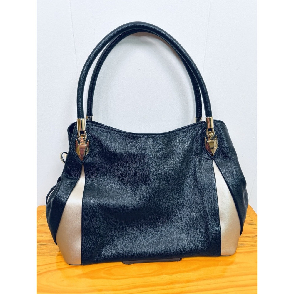 FOXER Genuine Leather Black Gold Handbag‎ Shoulder Strap & Top Handle Bag Purse